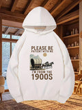 Men's Hoodie Please Be Patient With Me Im From The 1900s Vintage Covered Wagon Pulled By Horses Among Mountains Under Distant Sun Wagon