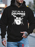 Men's Hoodie Trust Me Im A Drummer Simple White Minimalist Line Art Professional Musical Percussion Drumkit