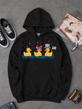 Men's Hoodie Three Patriotic Yellow Rubber Ducks Floating On Waves Wearing Festive Accessories Duck