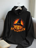 Men's Hoodie Halloween Smiling Jack O Lantern Wearing Witch Hat Under Glowing Radiating Sun Pumpkin