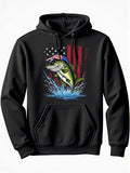 Men's Hoodie Cool Patriotic Jumping From Water Splashes Against Rustic American Flag Bass
