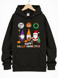 Men's Hoodie Happy Hallothanksmas Festive Holiday Characters Celebrating Halloween Thanksgiving And Christmas Seasons Gnomes