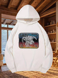 Men's Hoodie Lazy Retro Sunset Stripes With Detailed Bull Silhouette Among Distant Horizontal Colors Bull