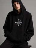 Men's Hoodie Minimalist Geometric White Multi Directional Arrows Printed On A Casual Black Hoodie