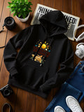 Men's Hoodie Save The Ocean Cartoon Sea Turtle Swimming Under Bright Smiling Sun With Marine Elements Turtle