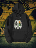 Men's Hoodie White Anatomical Rib Cage Featuring A Vibrant Orange Blooming Rose Skeleton