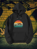 Men's Hoodie Vintage Retro Sunset With Distressed Colorful Stripes Behind A Silhouetted Walking Opossum