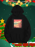 Men's Hoodie Serene Coastal Shoreline Under Warm Pink Sunset Clouds With Calm Waves Beach