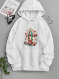 Men's Hoodie Elegant Sacred Religious Icon With Blooming Red Roses And Radiating Halo Guadalupe
