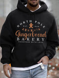 Men's Hoodie North Pole Gingerbread Bakery Handmade With Love Festive Little Gingerbread Cookies And Trees Decorative Elements Gingerbread