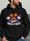 Men's Hoodie Happy Howl O Ween Spooky Carved Pumpkins And Ghostly Skulls Arranged Within A Large Pawprint