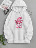 Men's Hoodie Charming Pink Valentine Pattern With Heart Garlands And Long White Beard Gnome
