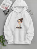 Men's Hoodie Cute Cartoon Character With Glasses Sitting Calmly In Cross Legged Girl
