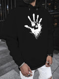 Men's Hoodie Distressed White Handprint With Abstract Skull Silhouette And Root Tendrils Handprint