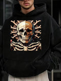 Men's Hoodie Artistic Split Toned Skeleton Head Surrounded By Radiating Ancient Bones Skull