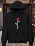 Men's Hoodie Love Change Forever Elegant Red Blossom With Green Leaves And Stylized Script Lettering Rose