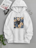 Men's Hoodie Charming Black Feline Peeking Through Golden Blossoms And Lush Blue Foliage Cat
