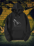 Men's Hoodie Minimalist White Line Art Depicting A Classic Electric Musical Instrument Guitar