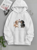 Men's Hoodie Two Adorable Small Dachshund Dogs Sharing A Tiny Red Heart Dachshund