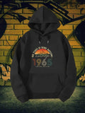Men's Hoodie 60 Years Of Being Awesome Vintage 1965 Limited Edition Distressed Retro Stripes With Warm Tones In A Circular Sunset