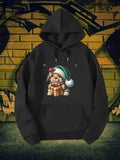 Men's Hoodie Festive Fluffy Bunny Wearing Green Santa Hat Holding Wrapped Present Box Rabbit