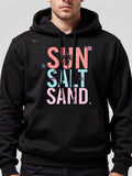 Men's Hoodie Sun Salt Sand Colorful Tropical Summer Elements Arranged Around A Central Silhouette Palm Tree