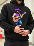 Men's Hoodie Bearded Musician Wearing Purple Cowboy Hat Playing Acoustic Guitar Musician