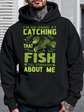 Men's Hoodie Im So Good At Catching That The Fish Tell Stories About Me Vintage Green Bass Jumping Among Distressed Waves With Humorous Typography Fish