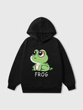 Men's Hoodie Frog Adorable Cartoon Green Creature Sitting With Large Sparkling Eyes Frog