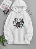 Men's Hoodie Merry Christmas Cute Tabby Wearing Green Winter Beanie And Warm Scarf Standing Cat