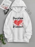 Men's Hoodie Red Scribble Style Graphic Surrounded By Tiny Floating Little Sweet Heart