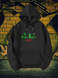 Men's Hoodie Peace Love HOPE Featuring Vibrant Green Ribbon And Peace Sign Among Heart Symbols Design