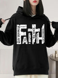 Men's Hoodie Faith Romans John Hebrews Matthew Proverbs James Distressed Block Letters With Integrated Cross Symbol And Biblical Verse Detail Hoodie