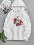 Men's Hoodie San Judas Tadeo Traditional Religious Figure With Vibrant Red Roses Blooming Around Graceful Halo Saint