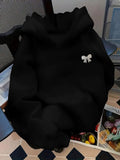 Men's Hoodie Minimalist Delicate White Silk Ribbon Attached To Dark Comfy Oversized Fabric Bow