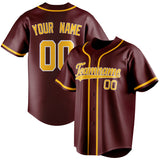 Custom Burgundy & Gold Color Fan Baseball Jersey