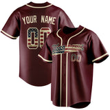 Custom Burgundy & Cream Vintage USA Flag Fan Baseball Jersey