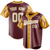 Custom Burgundy & Gold 3 Colors Arm Shapes Fan Baseball Jersey