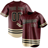 Custom Burgundy & Black Double Stripe Fan Baseball Jersey