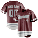 Custom Burgundy & Gray Double Stripe Fan Baseball Jersey BB01240528CK107