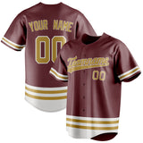 Custom Burgundy & Old Gold Double Stripe Fan Baseball Jersey