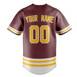 Custom Burgundy & Gold Double Stripe Fan Baseball Jersey BB01240528CK109