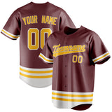 Custom Burgundy & Gold Double Stripe Fan Baseball Jersey BB01240528CK109