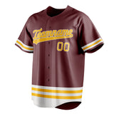 Custom Burgundy & Gold Double Stripe Fan Baseball Jersey BB01240528CK109