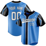 Custom Electric Blue & Navy 3 Colors Arm Shapes Fan Baseball Jersey