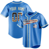 Custom Electric Blue & Cream Vintage USA Flag Fan Baseball Jersey