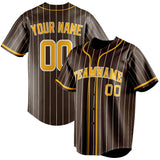 Custom Brown & Yellow Cream Pinstripe Fan Baseball Jersey