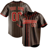 Custom Brown & Red Cream Pinstripe Fan Baseball Jersey