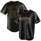 Custom Black & Old Gold Old Gold Pinstripe Fan Baseball Jersey