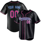 Custom Black & Pink Ligeht Blue Pinstripe Fan Baseball Jersey BB01240528YX195